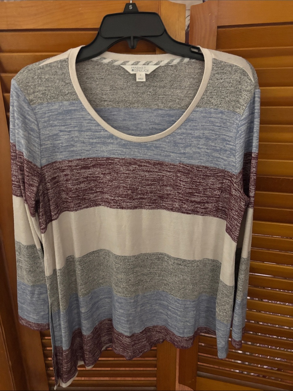 Market & Spruce Striped Long-Sleeve Tee in Blue, Gray & Burgundy